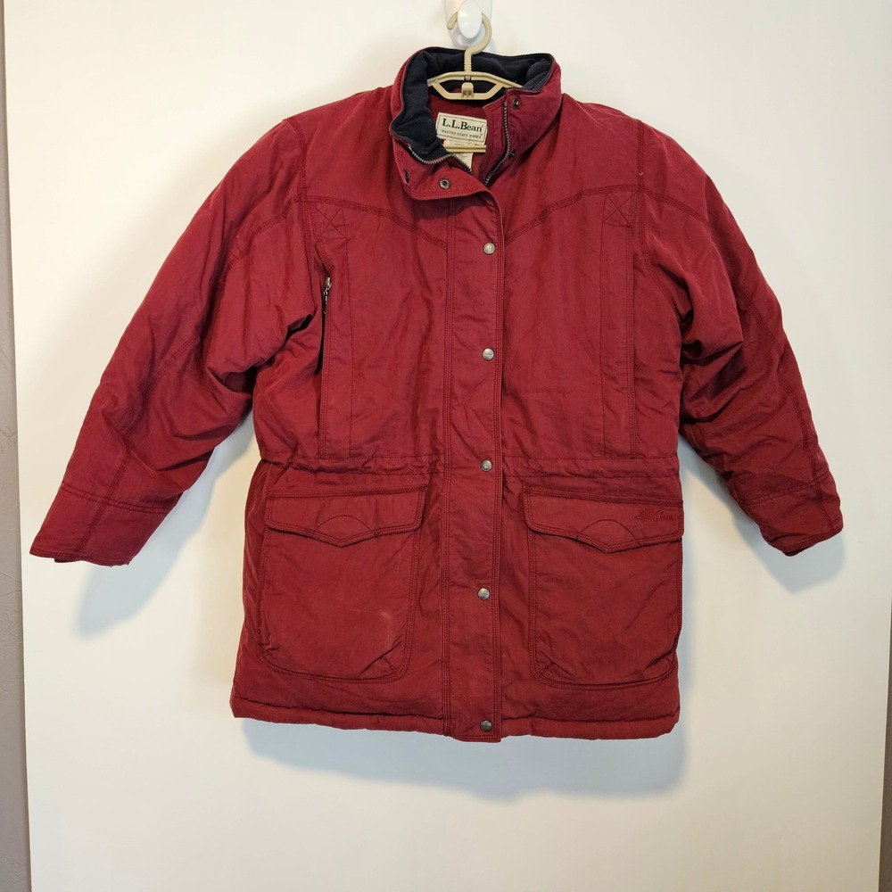 LL Bean Baxter State Parka Goose Down Coat Large Jacket Burgundy Red Hood Puffer